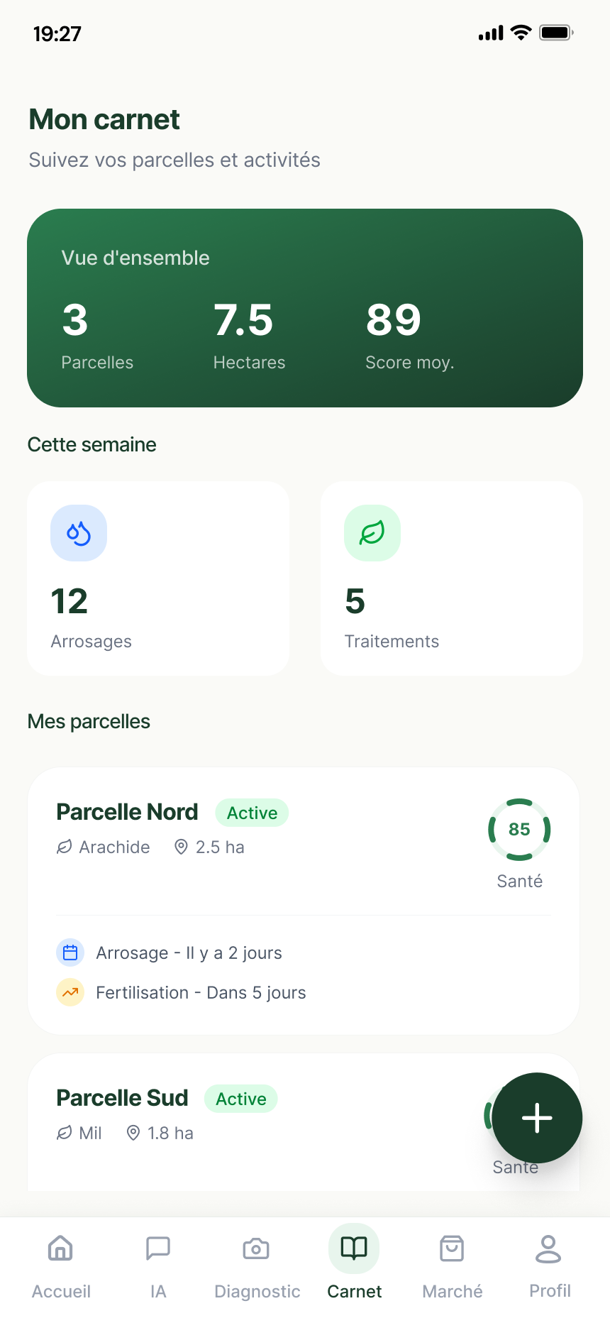 Mon carnet — parcelles et activités