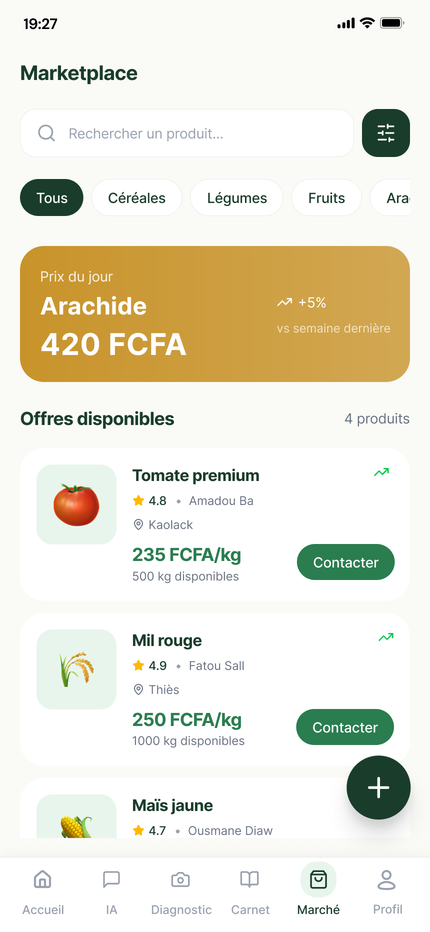 Marketplace — produits agricoles
