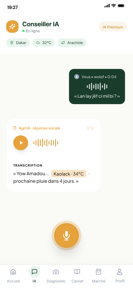 Conseiller IA vocal en wolof